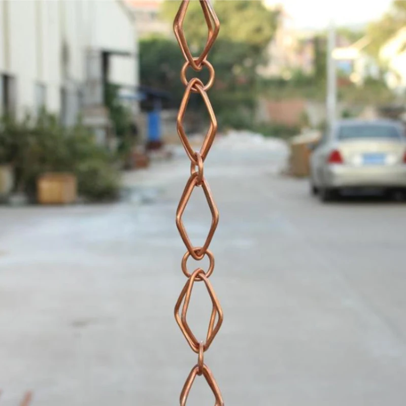2.4m Copper Diamond Ring Falling Water Rain Chain Copper Rain Bell Drainage Chain