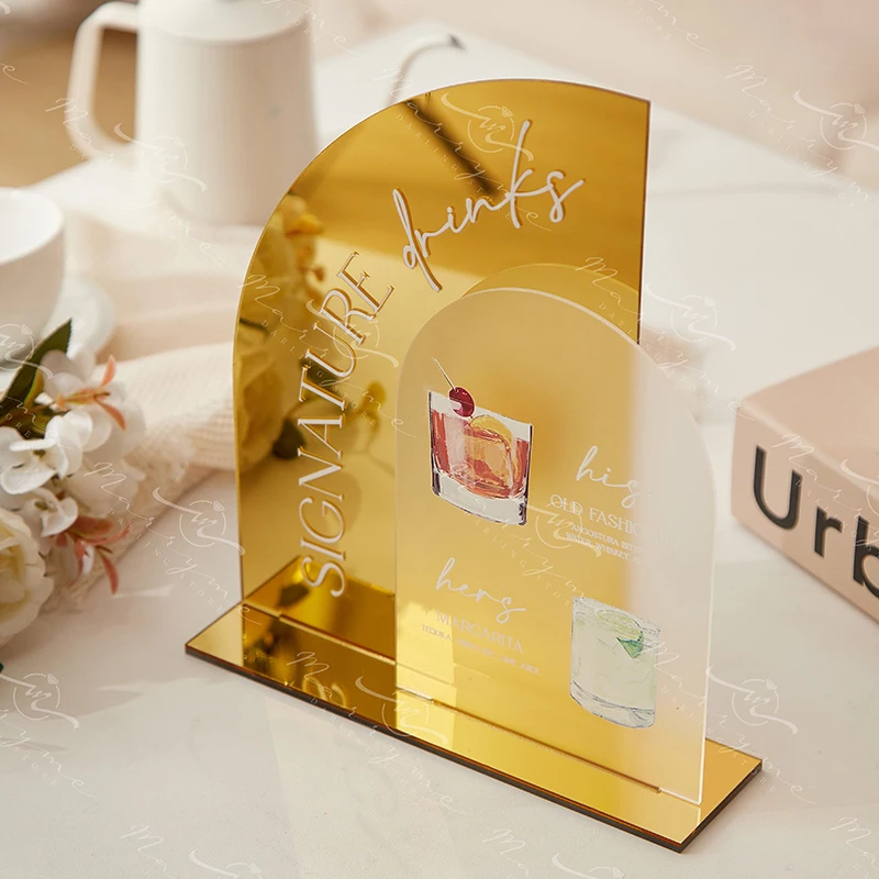 Gold Mirror Bar Menu Sign,His and Hers Wedding Cocktails,Wedding Signature Drink Sign,Signature Drinks Menu,Wedding Bar SIgn