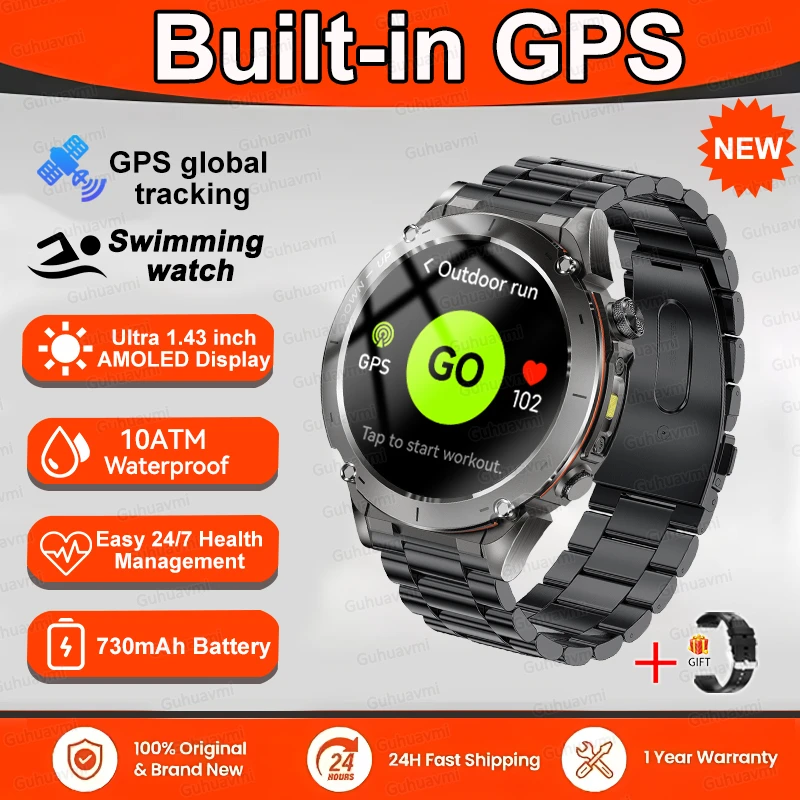 GPS Sports Smartwatch 10ATM Waterproof 1.43" AMOLED Health Monitor - Picture 30 of 43