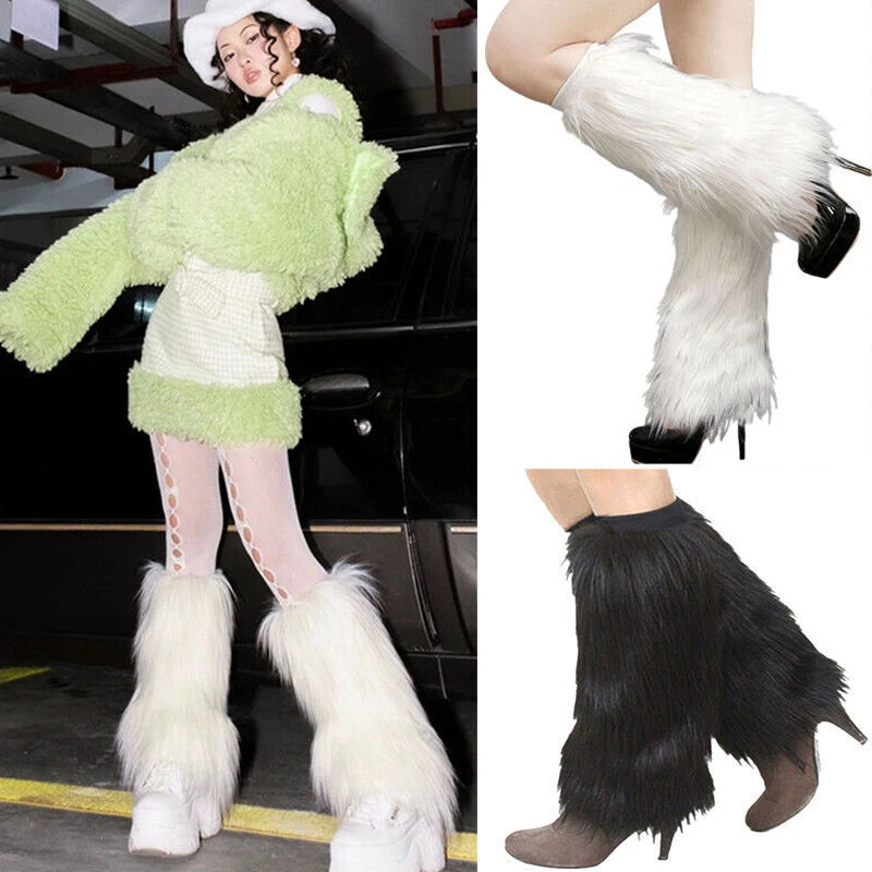 

Women Faux Fur Leg Warmers Y2K Fall Leggings Jk Boots Stocking Girls Lolita Punk Boot Cover Harajuku Fur Foot Warming Cover