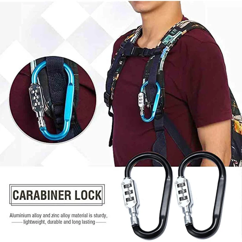 Combination Locking Carabiner Clip Hook Password Resettable Keyless Padlock Key Chain Buckle Backpack Outdoor Travel Padlocks