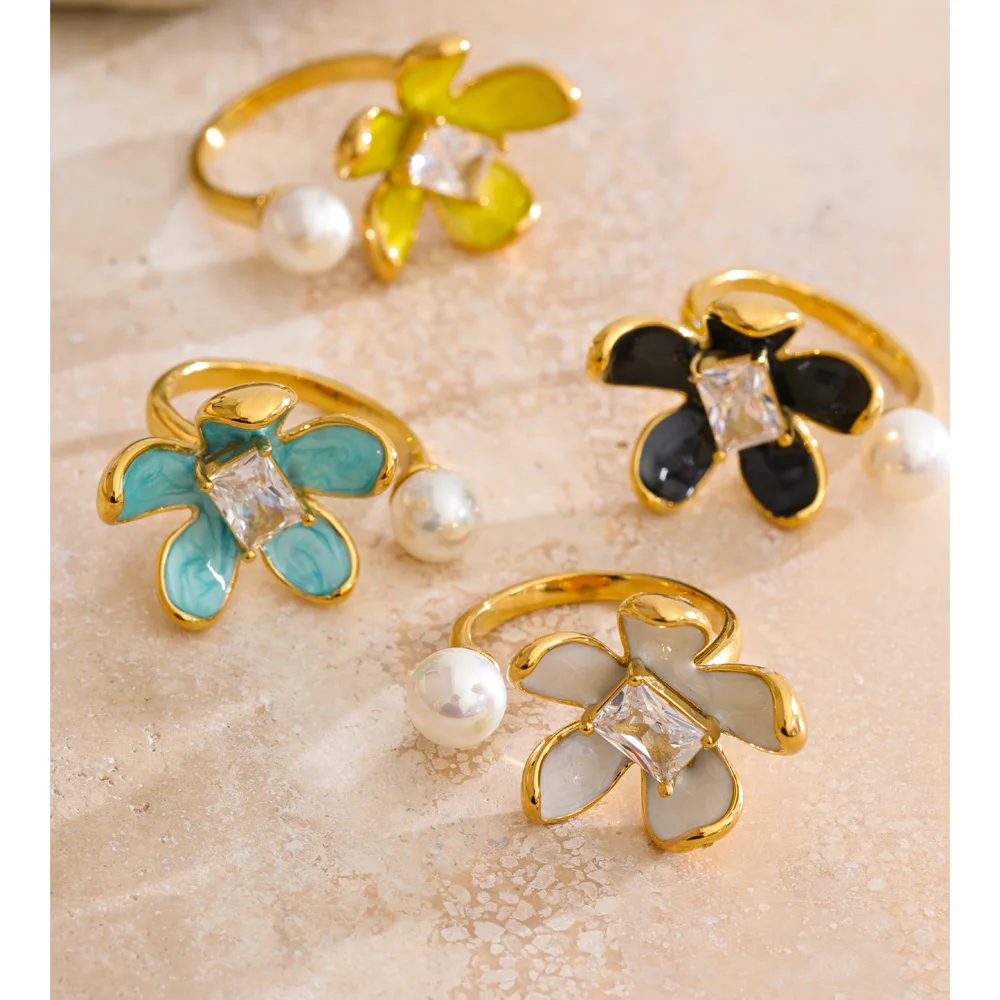 Yhpup Adjustable Ring Golden Stainless Steel for Women