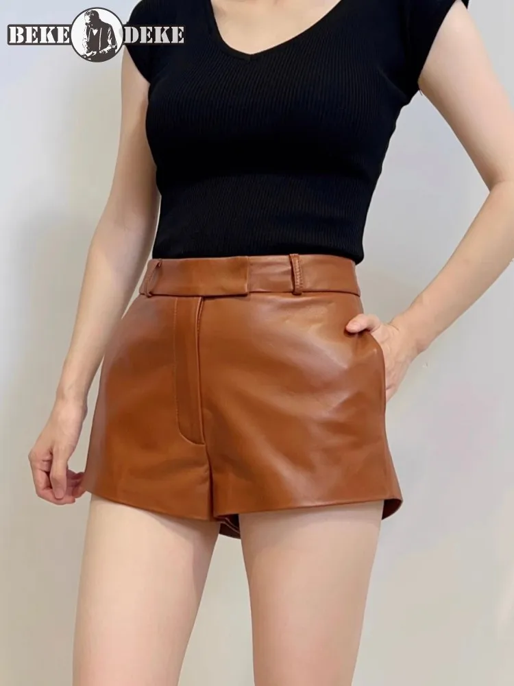 

Женские облегающие пикантные супер короткие брюки, высококачественные шорты из натуральной овечьей кожи, женские осенние шорты мини