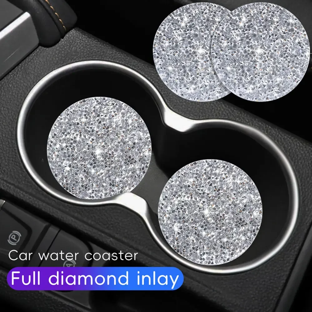 Full Drill Rhinestone Car Coaster Water Cup Slot Non-Slip Mat Silica Gel Pad Cup Holder Mat Bling Waterproof Car Accessories