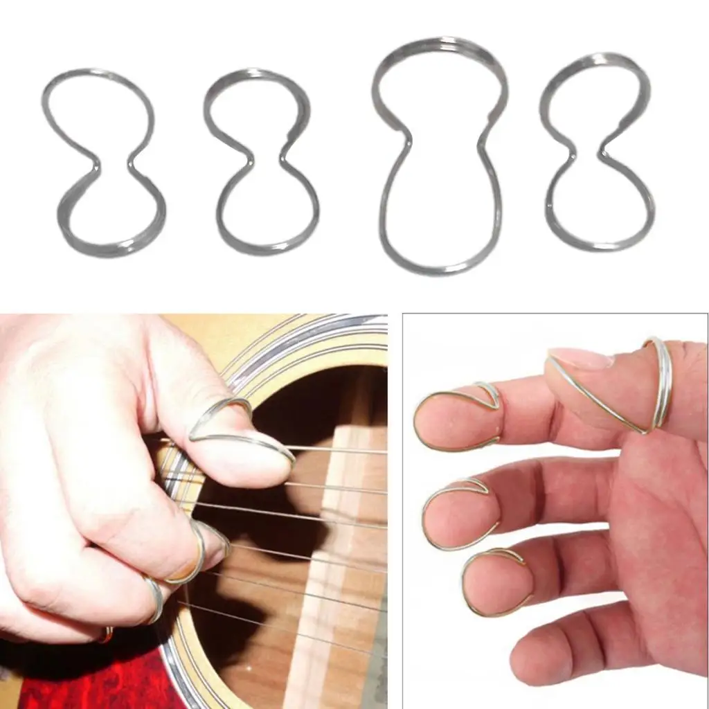 4pcs Adjustable Metal Thumb Index Finger Picks Guitar Accessories Gold