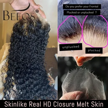 Skinlike Real HD 5x 5 chiusura in pizzo solo pelle di fusione profonda riccia HD pizzo trasparente capelli umani pre pizzicato onda d'acqua chiusura 6x6 HD
