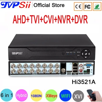 하이브리드 TVi CVI NVR AHD DVR 시스템, Hi3521A, 1080P, 2MP, CCTV 카메라, 얼굴 인식, XMeye H.264, 16 채널, 16CH, 1080N, 6 in 1