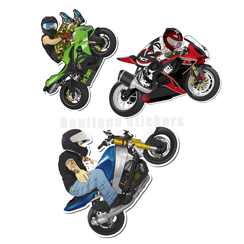 Cartoon Motorcycle Stunt Competition Sticker Retro Motorcycle Lovers Die Cut Waterproof Decal PVC Vinyl Sticker interesting car sticker tampering with my snowmobile laptop decal accessories kk vinyl pvc 10cm 7cm motorcycle waterproof