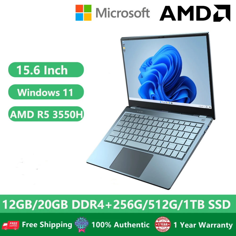

2023 Portable Office Business Laptops Windows 11 Woman Notebook Slim Netbook 14" AMD Ryzen R5 3550H 36GB RAM 1TB M.2 WiFi Camera