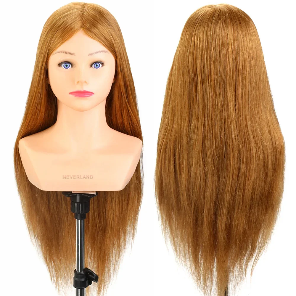 Testa di manichino con capelli umani veri al 100% da 24 pollici e spalle, per parrucchieri, per allenamento, testa con capelli veri per acconciature e styling, testa per parrucche
