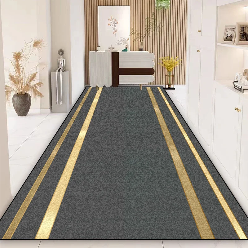 Luxury Gold Long Corridor Carpet European Style Hall Runner Carpets Stairway Rug Non-slip Washable Aisle Floor Mat Customizable 3