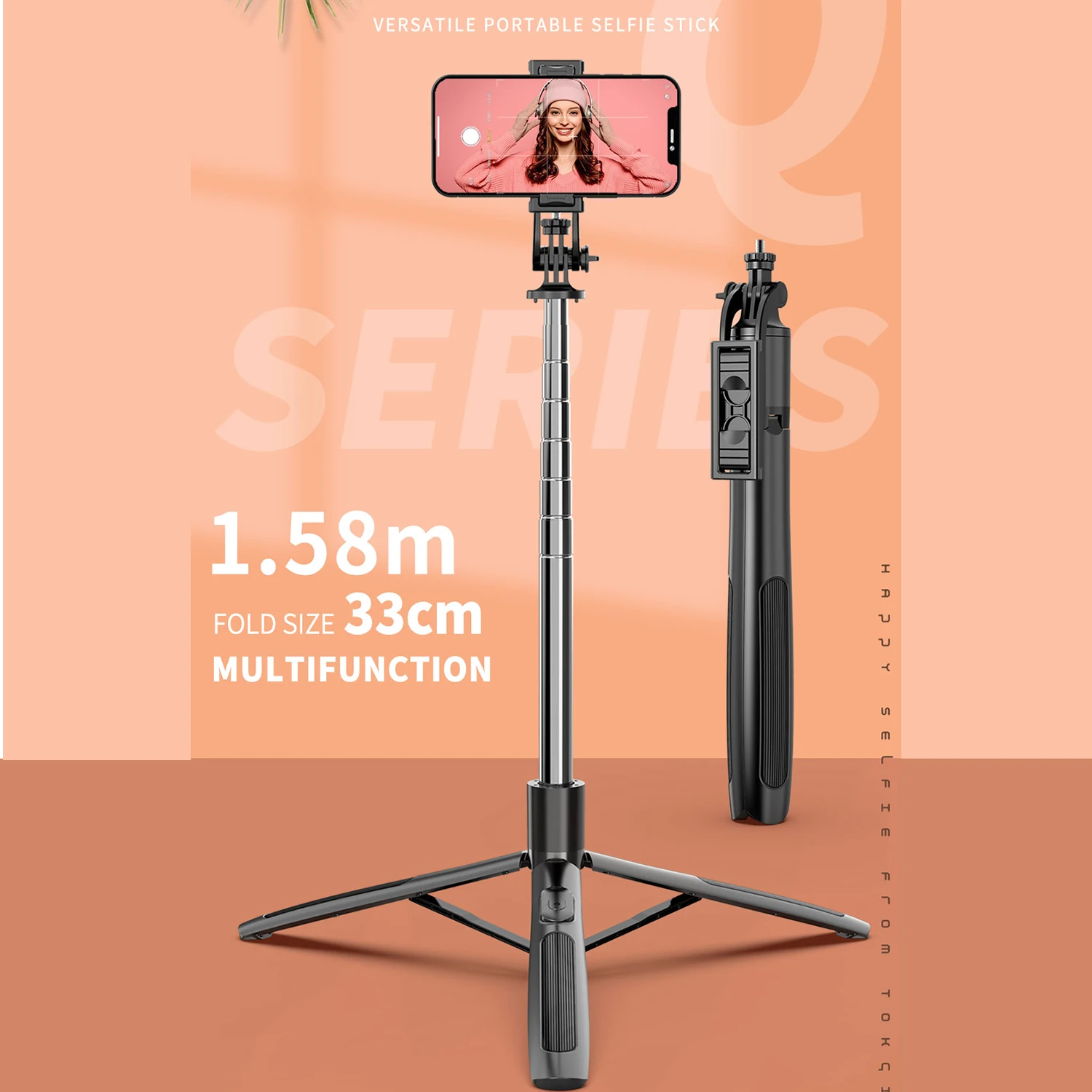 Selfieshow Q05 1580mm 강화 라이브 블루투스 삼각대 셀카 스틱(필 라이트 없음) 휴대폰용 삼중 안정기 스탠드