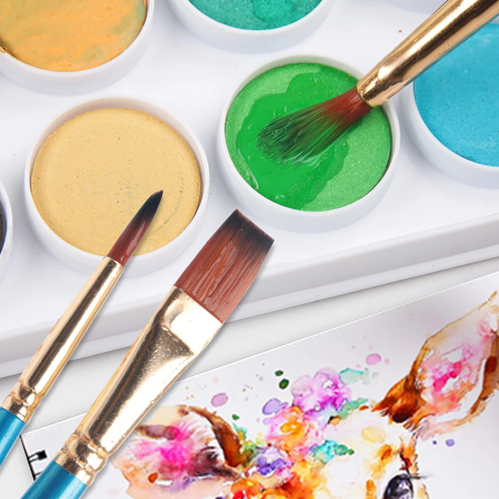 뾰족한 플랫 헤드 나일론 헤어 페인팅 브러시, 수채화 오일 아크릴 아트 브러시, 드로잉 문구 아티스트 페인팅 키트, 세트당 5 개