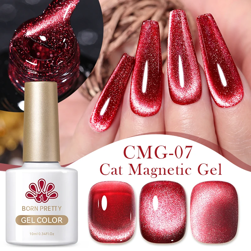 BORN PRETTY Pink Red Cat Magnetic Gel Nail Polish 10ml Jelly Amber Gorgeous Color Soak Off UV LED Semi Permanent Gel Nail Art 6