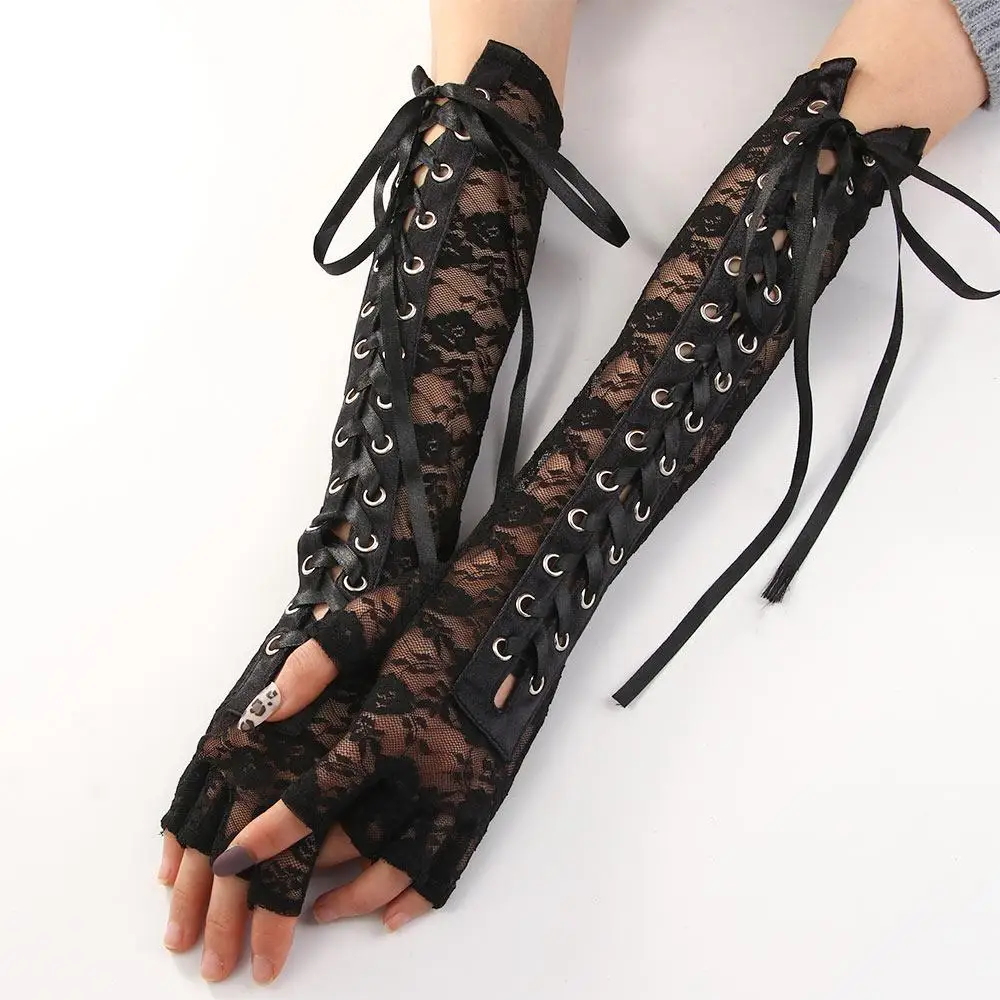 

Women Fingerless Hollow Floral Sexy Steampunk Wedding Party Gloves Cosplay Costumes Accessories Lace Mittens Clubwear