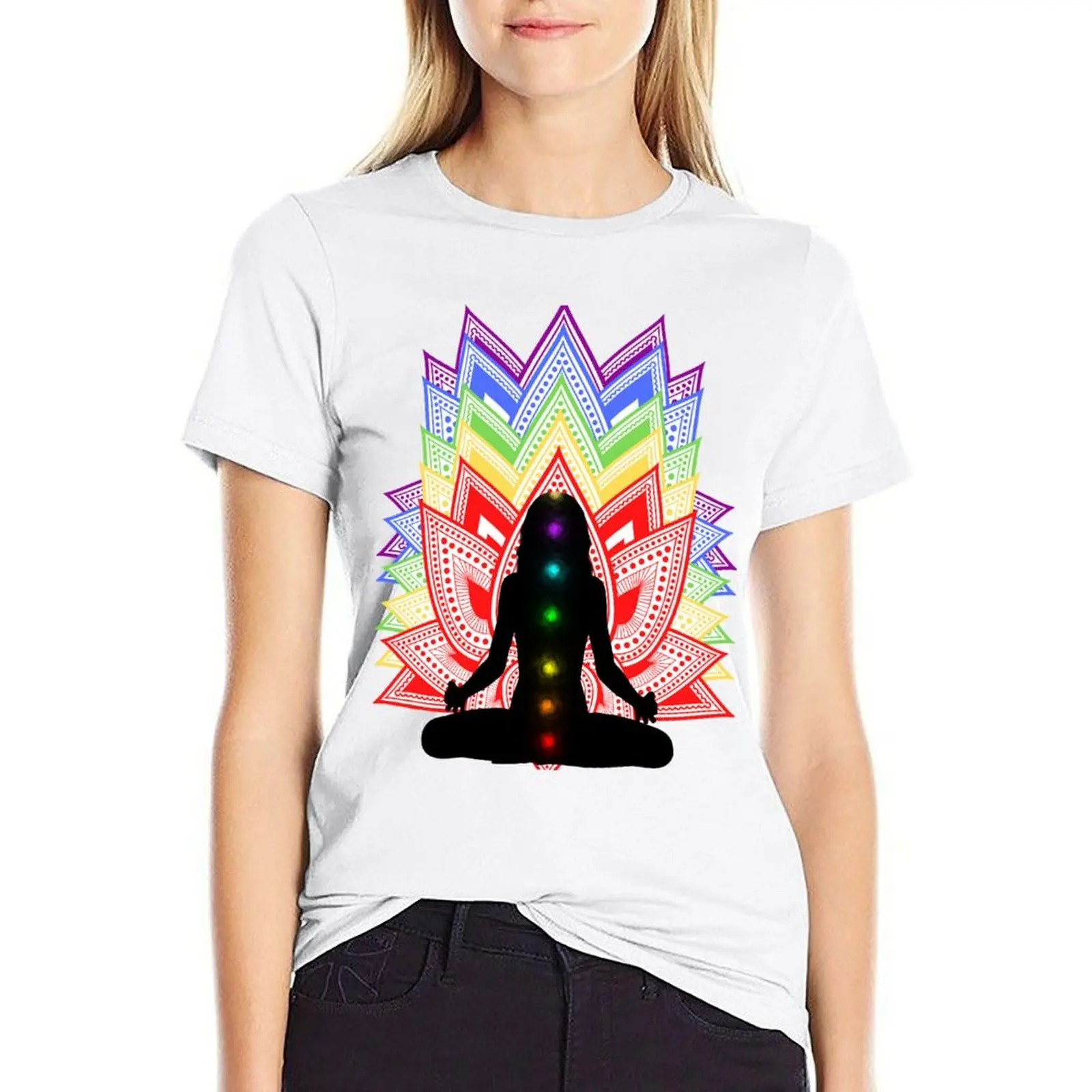 

Colourful healing Chakras design T-shirt kawaii clothes cute clothes funny Women's tops