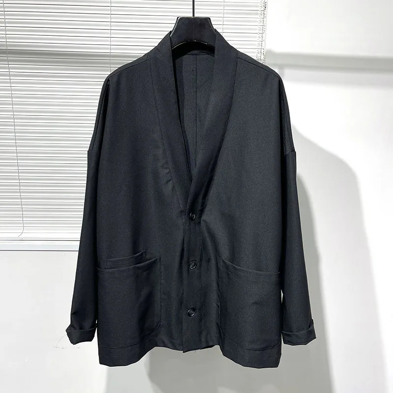 

2022 New fall fashion men's collarless overalls original loose simple large size trench coat