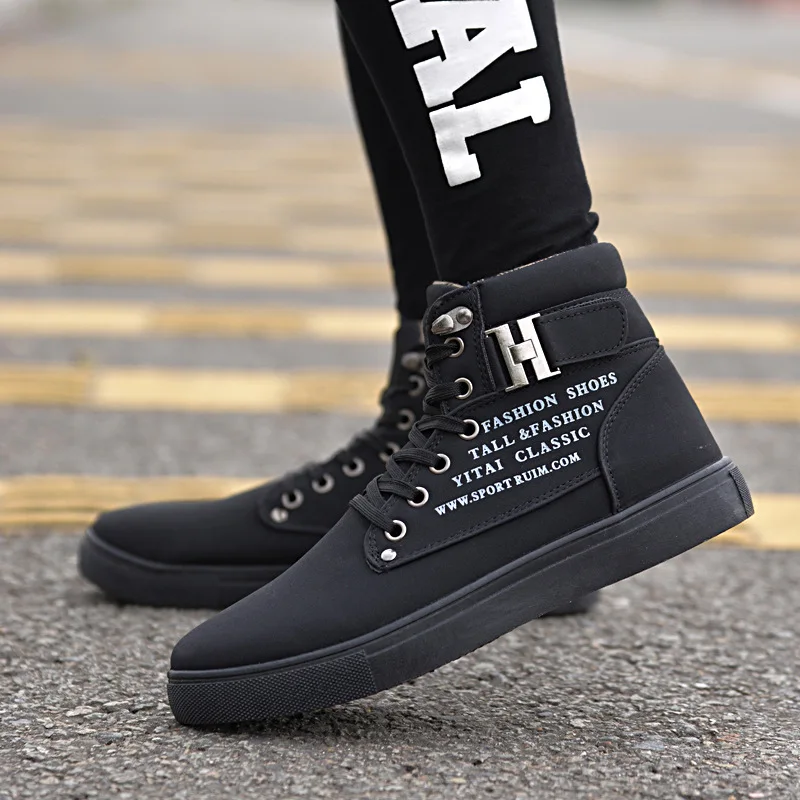 Men's Sneakers Autumn Winter Warm Matte Leather High Top Men's Shoes Large Size Size 47 Retro Casual Boots Male tyh6