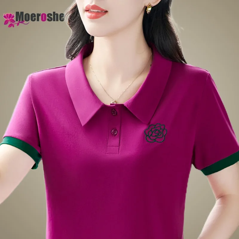 

Women's Short-sleeved Cotton POLO Pullover T-shirt Golf Shirts Trend 2024 T-shirts Sleeve Youthful Woman Clothes Pulovers Luxury