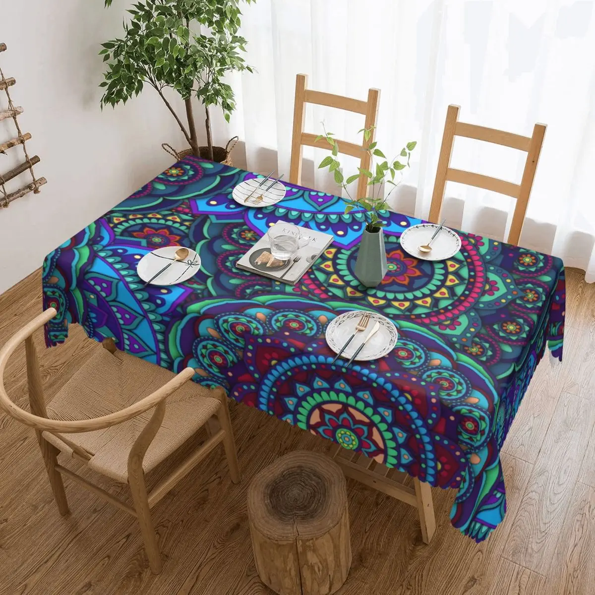 

Rectangular Waterproof Oil-Proof Mandala Flower Deanfun Colorful Tablecloth Table Cover 45"-50" Fit Table Cloth
