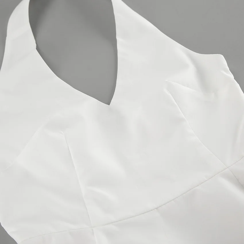 White V-Neck Backless Long Dress Female Sleeveless High Waist Fashion Elegant Luxury Bodycon Dress Women Solid Maxi Dress