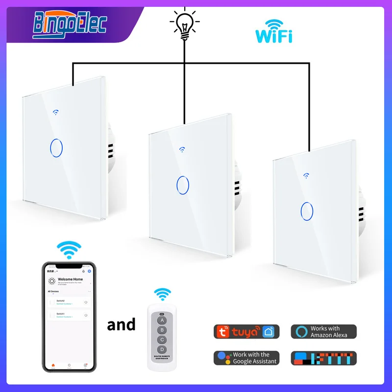Interruttore Per Scale Intermedio Tuya Wifi Smart Switch Pannello In Vetro Interruttori Tattili Rf433 Telecomando Alexa Google Home Bingoelec