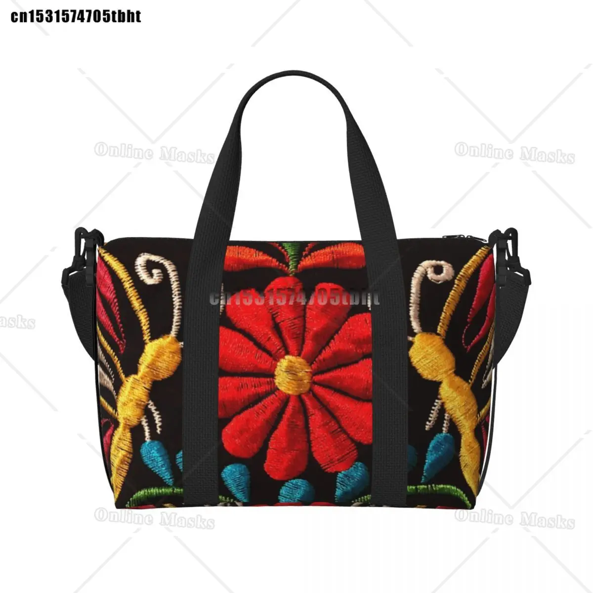 Mexican Butterflies And A Red Flower Tote Bag for Women Colorful Shoulder Shopper Gym Beach Travel Bag