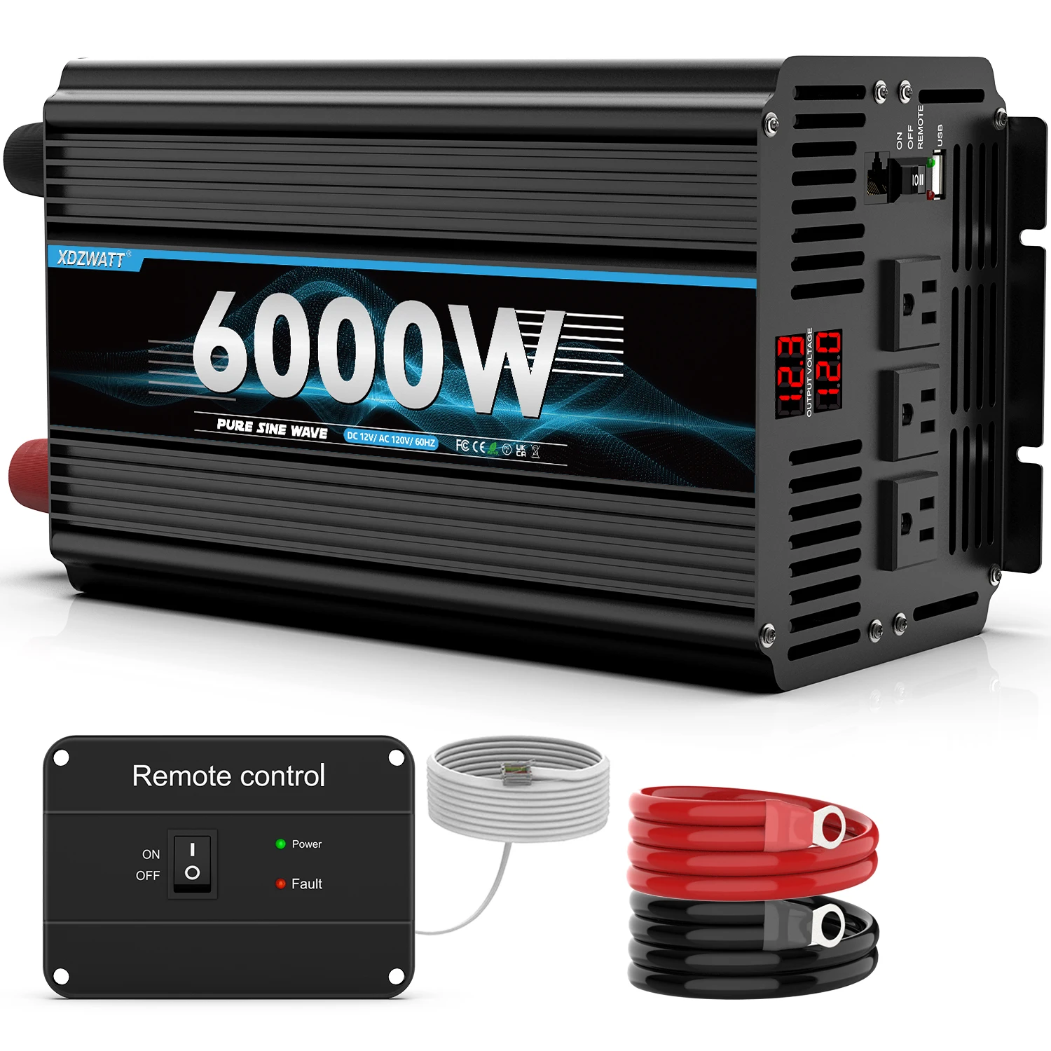 Peak Power 6000W Power Inverter 3000W DC 12V to AC 110V 120V with ...