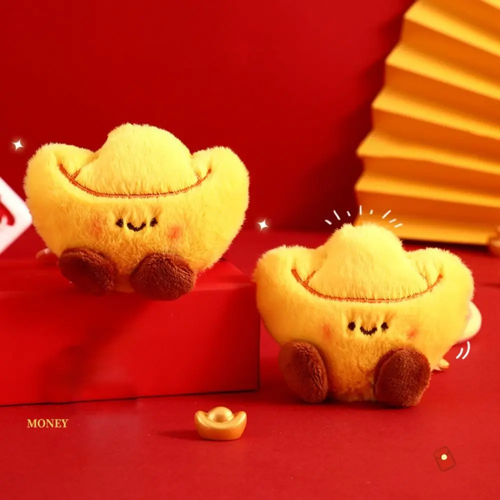 Portable Chinese Style Plush Ingot Keychain Blessing Good Luck New Year Keyring Cartoon Soft Doll Pendant Children