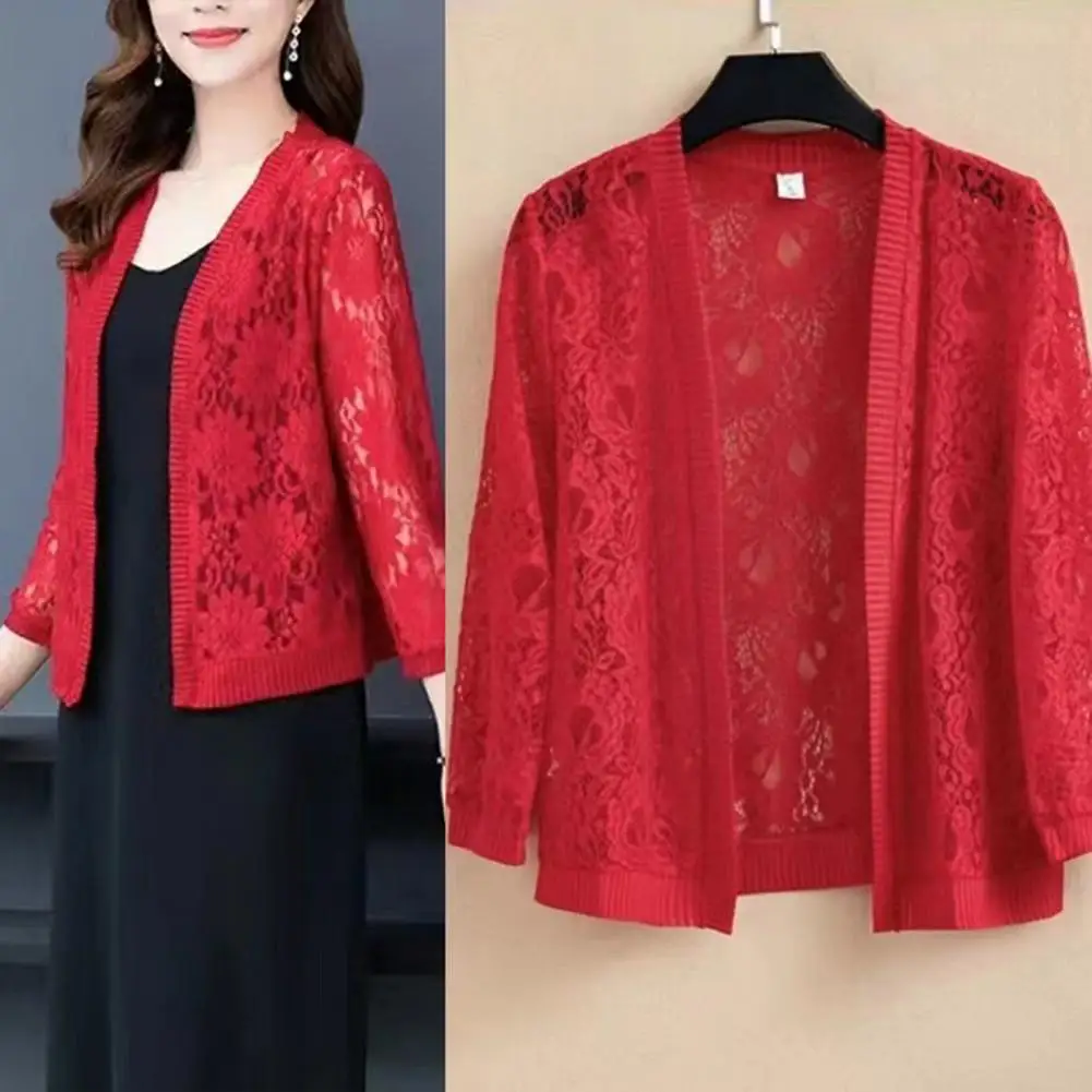Women Floral Lace Cardigan Women Summer Lace Cardigan Solid
