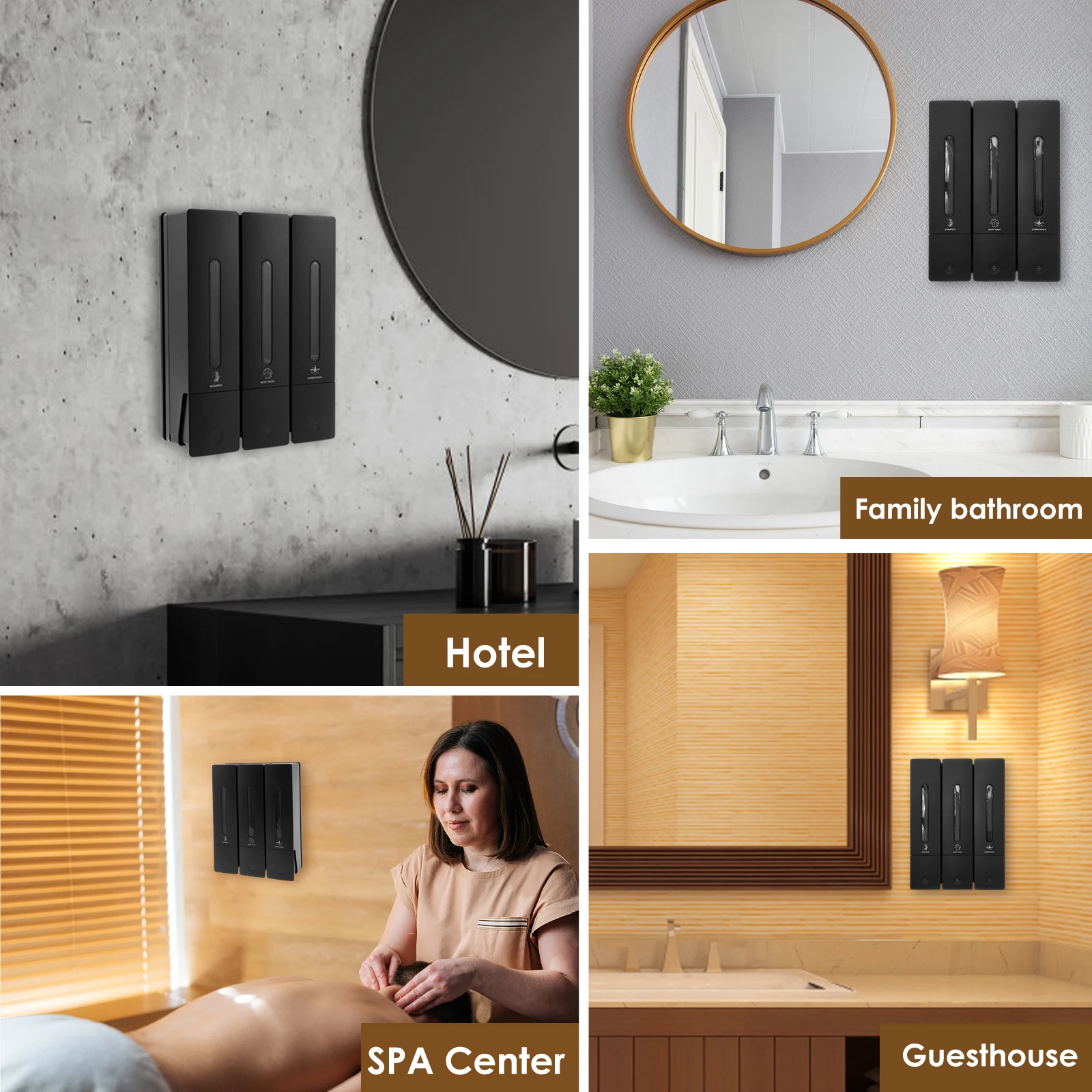 Liquid Soap Dispenser No Drill Wall Mounted Triple Shower Shampoo and Conditioner Dispenser for Home Hotel Bathroom Accessories 6