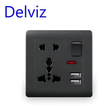 Delviz EU มาตรฐาน USB Wall SOCKET,สีเทาสวิทช์ควบคุม Outlet,2A Dual USB ชาร์จ,AC 110 ~ 250V 13A Universal แจ็คปลั๊กไฟ 1