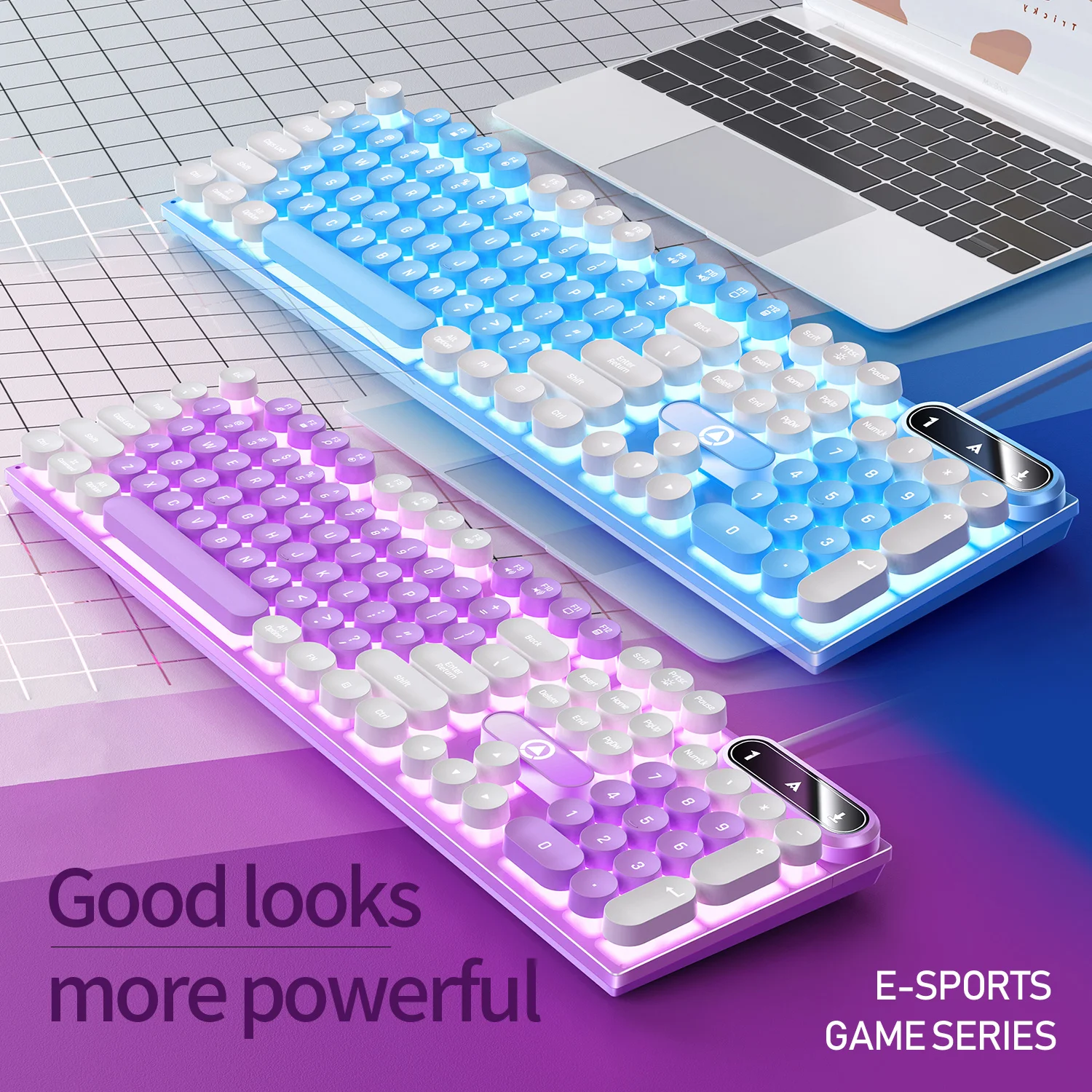 Teclado Redondo do Jogo da Máquina de Escrever 104 Chaves Teclado Prendido Cor Combinando Retroiluminado Computador E-sports Periféricos para Desktop Portátil - Imagem 3
