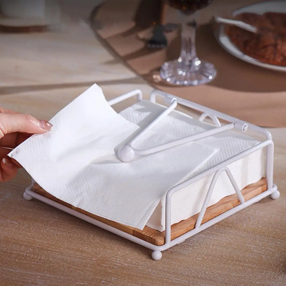 LDXDRU 3 Piece Flat Napkin Holder Set - Metal & Wood Square Holder With Weighted Arm For Kitchen Or Restaurant