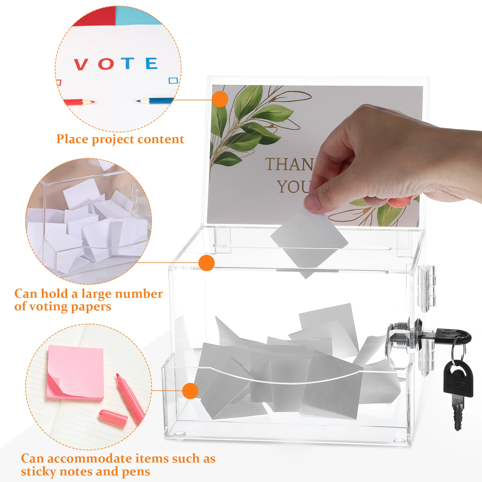 Large Capacity Transparent Acrylic Vote Ballot Box Suggestion Charity Donation Fundraising Lockable Mailbox Letter Box With
