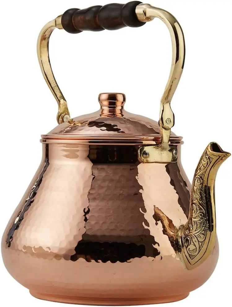 Large Copper Teapot, 1mm Thick, Hammered, Handcrafted in Turkey, 3 Quarts (2.8L)