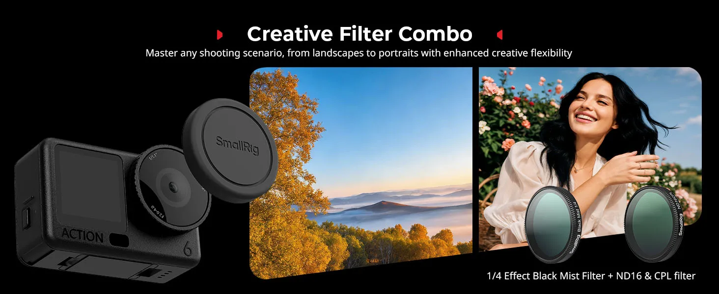 SmallRig Action 6 Filter-Set für DJI Osmo Action 6, mit 1/4 Effekt, Black Mist/ND16 & CPL-Filter & Silikon-Objektivabdeckung – 5896 – Detail 2