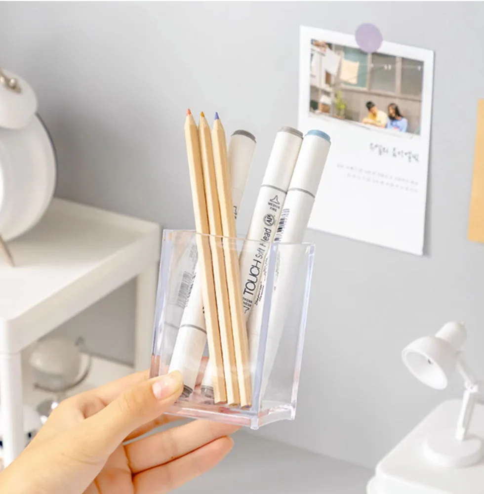 Pen holder acrylic transparent female student stationery office dormitory desktop debris sorting study