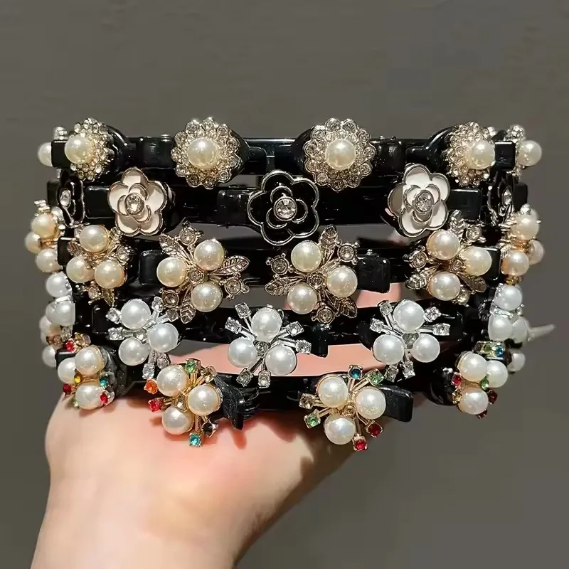 Rhinestone Pearls Bands Clip Hairbands Fashion Plastic Braided Headband Punk Knitting Womens Headwear Hair Accessories Pearl