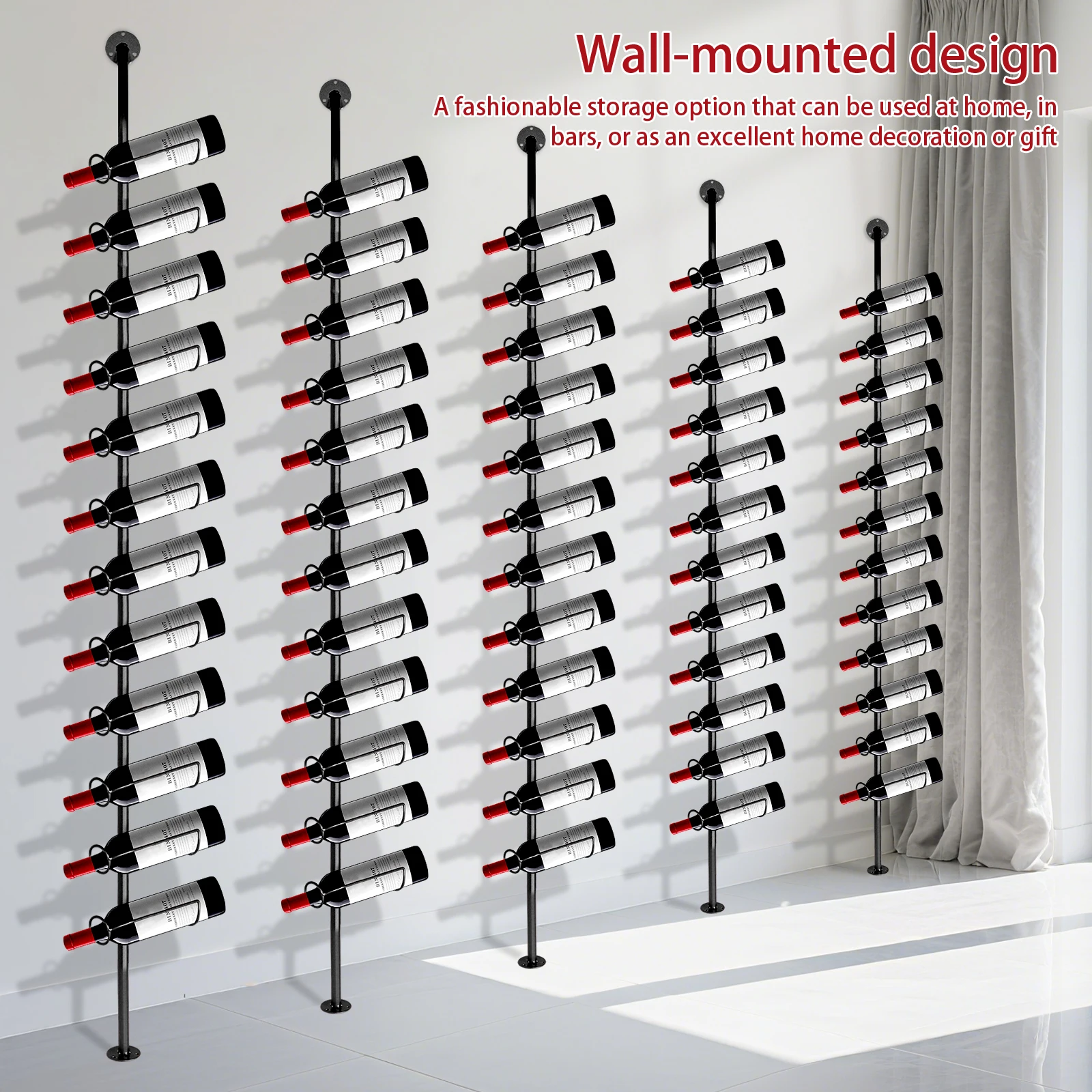 5 Pack Wall Mounted Wine Bottle Display Holder Wine Glass Storage Display for Kitchen Cellar Restaurant