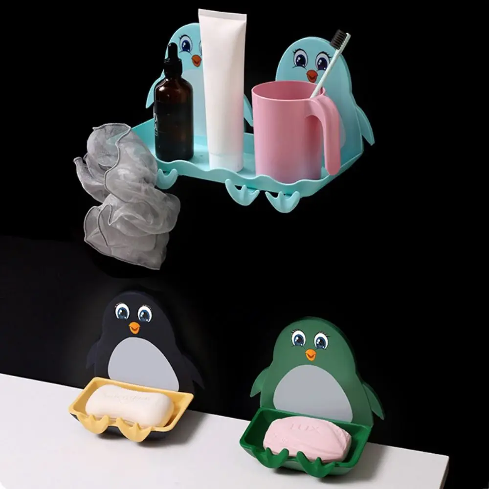 Cute Penguins Shape Sponge Storage Rack Plastic Punch Free Removable Soap Holder Drainage Rack Soap Dish Soaps Box high quality soap dish wall mounted soap box draining rack soap box storage punch free soap sponge shelf bathroom accessories