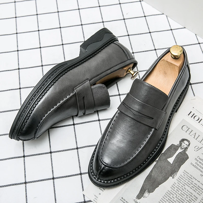 PremiumSilverBusinessShoesMensOxfordShoesLeatherBrandLoafers