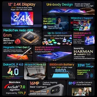 Blackview Tab 18 Tablet PC 12'' 2.4K FHD+Display Helio G99 8GB RAM 256GB ROM, Netflix Widevine L1, 8800mAh Battery 33W 2