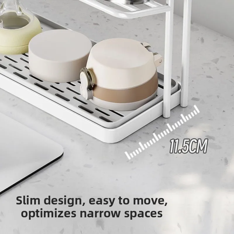 Double Layer Kitchen Counter Glass Bottle Tea Cup Coffee Storage Ra Drain Tray Stand Multi-Functional Kitchen Organizer