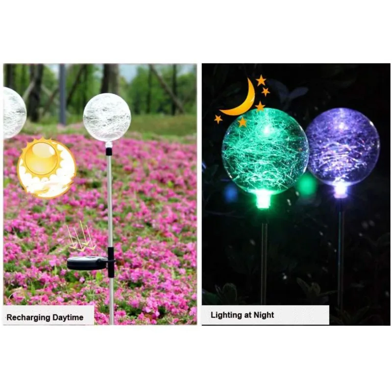 Solar outdoor Lights  glass ball color changing RGB marker lamps Solar decorative landscape lamp Lighting solar lantern 20 leds fairy light frosted glass for mason jar lid changing garden decor christmas lights outdoor wedding decor