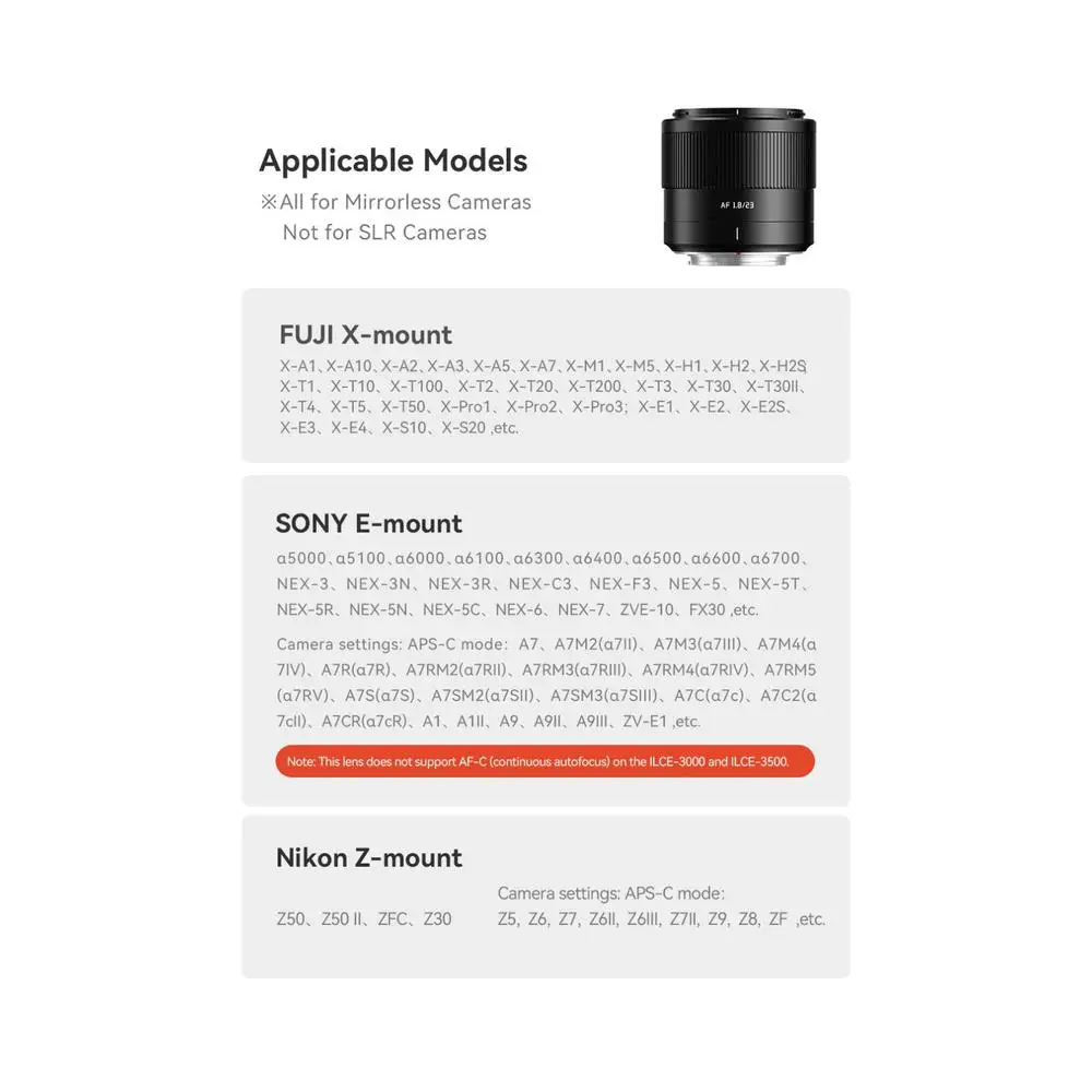 AF 23mm F1.8 APS-C STM Auto Focus Lens for Fuji X-Mount X-A3 X-A5 X-A7 X-H1 X-T1