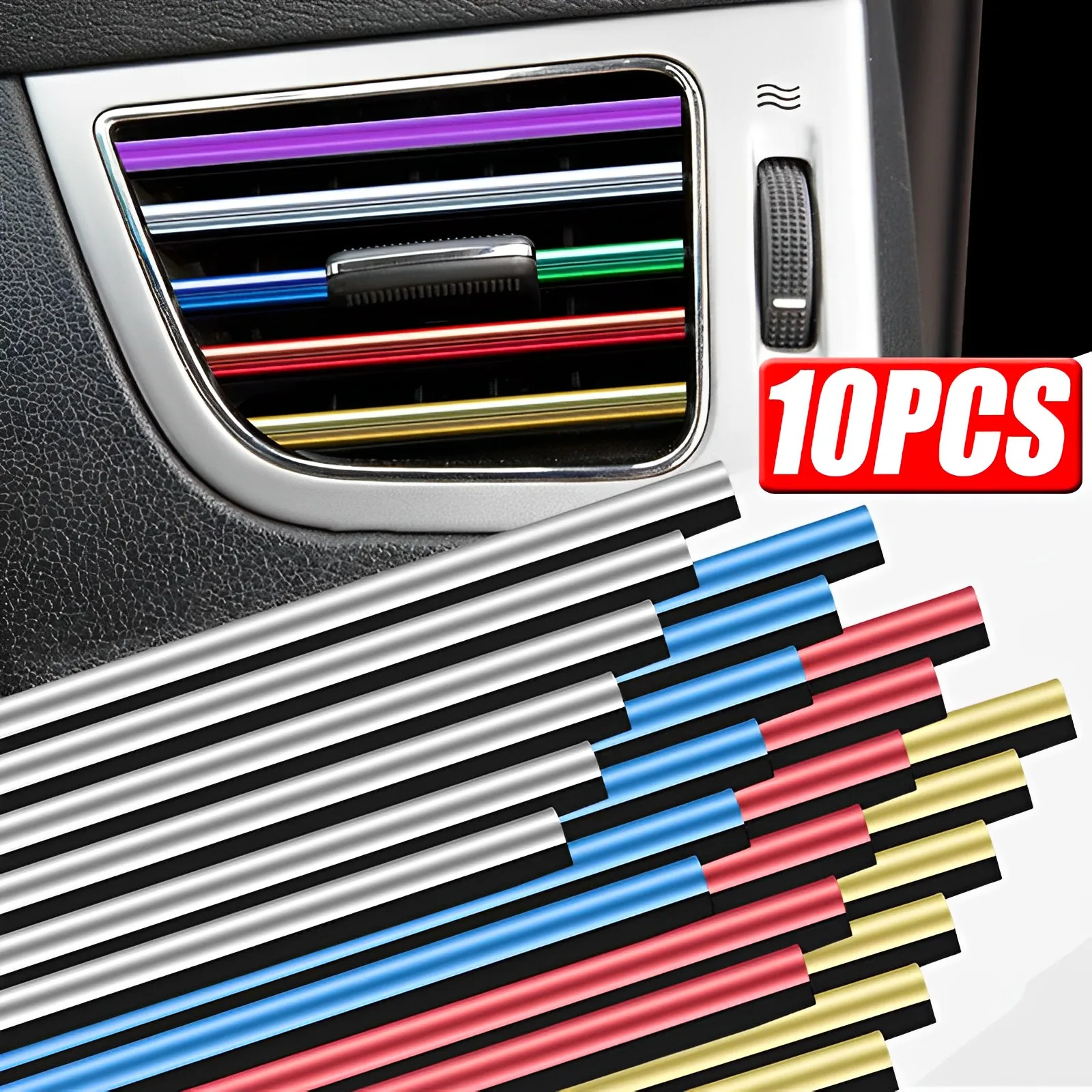 

10Pcs 20cm Universal Car Air Conditioner Outlet Decorative U Shape Moulding Trim Strips Decor Car Styling Accessories