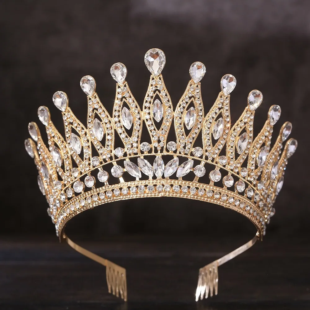 Luxury Baroque Queen Crystal Crown With Comb For Bridal Wedding_voghion.com
