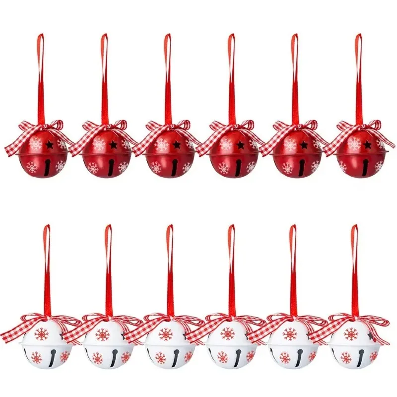 thumbnail image 1 of 12 cascabeles navideños con forma de copo de nieve, colgantes decorativos de metal, adornos para colgar en el árbol de Navidad, decoraciones para fiestas en el hogar de Año Nuevo 2025, 1 of 5