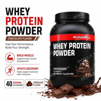 NurtureNova Whey Protein Powder Chocolate Flavor Nutrition for Muscle Building Sports Recovery Fitness Training 1KG 40 Servings 1